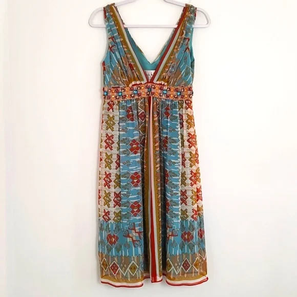 Nicole Miller Womens 100% Silk V-Neck Sleeveless Beaded Embroidered Waist/Size 4 - Picture 1 of 11